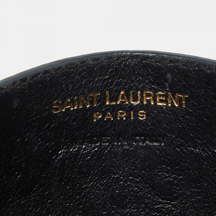 Pre Owned Saint Laurent Green Matelassé Leather Monogram Card Holder