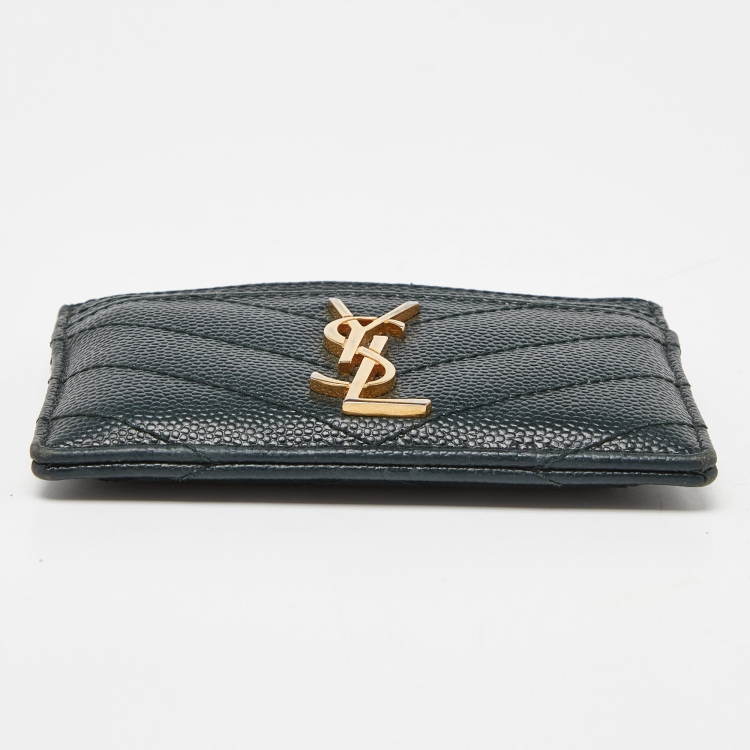 Pre Owned Saint Laurent Green Matelassé Leather Monogram Card Holder