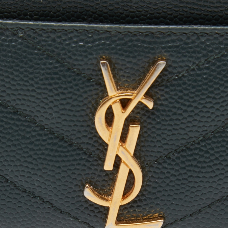 Pre Owned Saint Laurent Green Matelassé Leather Monogram Card Holder