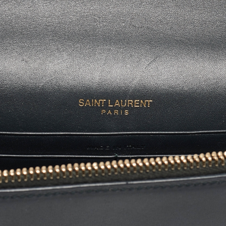 Pre Owned Saint Laurent Matte Black Leather Kate Tassel Wallet On Chain
