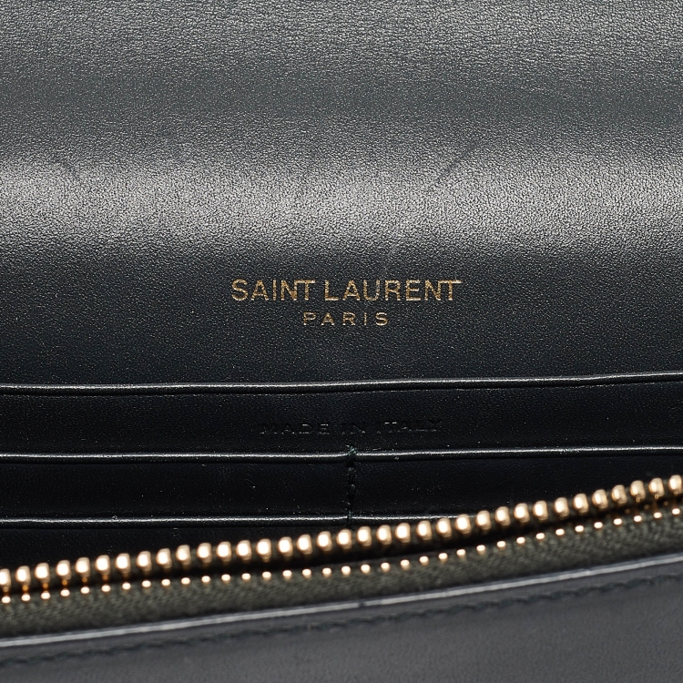 Pre Owned Saint Laurent Matte Black Leather Kate Tassel Wallet On Chain