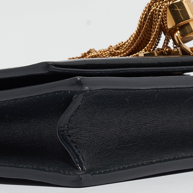Pre Owned Saint Laurent Matte Black Leather Kate Tassel Wallet On Chain