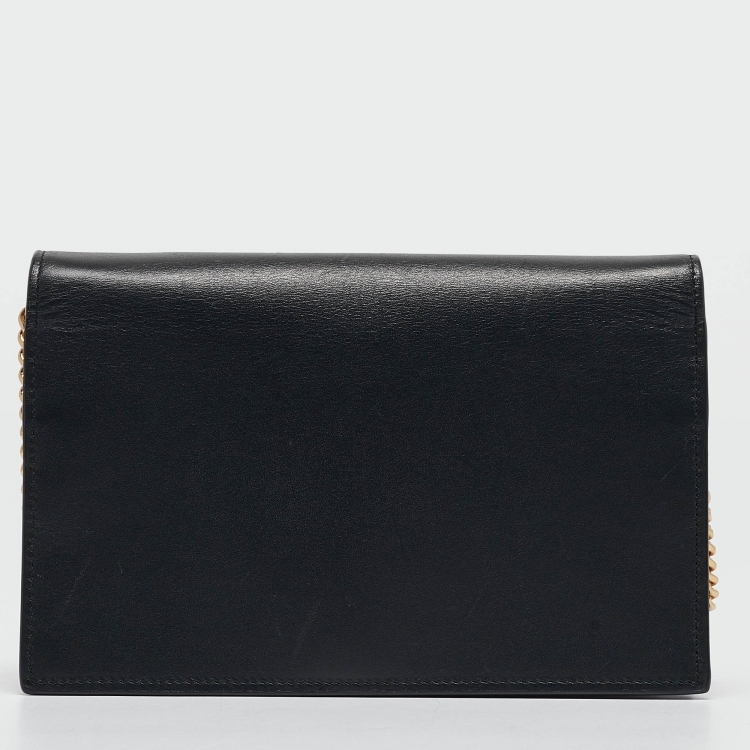 Pre Owned Saint Laurent Matte Black Leather Kate Tassel Wallet On Chain