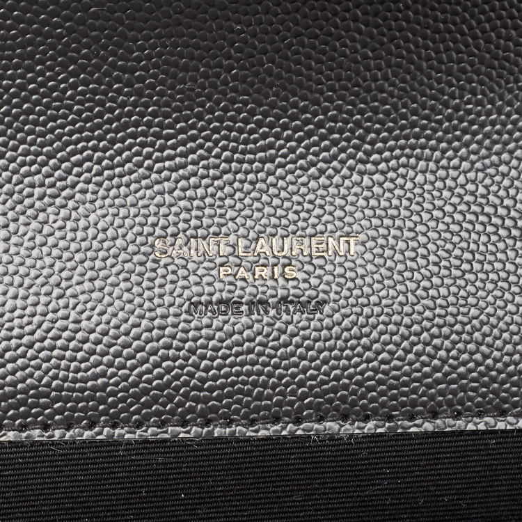 Pre Owned Saint Laurent Black Matelasse Leather Cassandre Wristlet Pouch