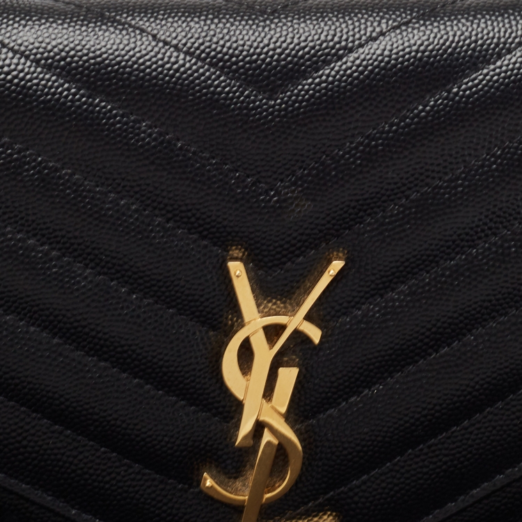 Pre Owned Saint Laurent Black Matelasse Leather Cassandre Wristlet Pouch
