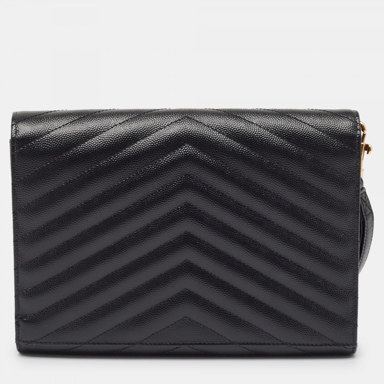 Pre Owned Saint Laurent Black Matelasse Leather Cassandre Wristlet Pouch