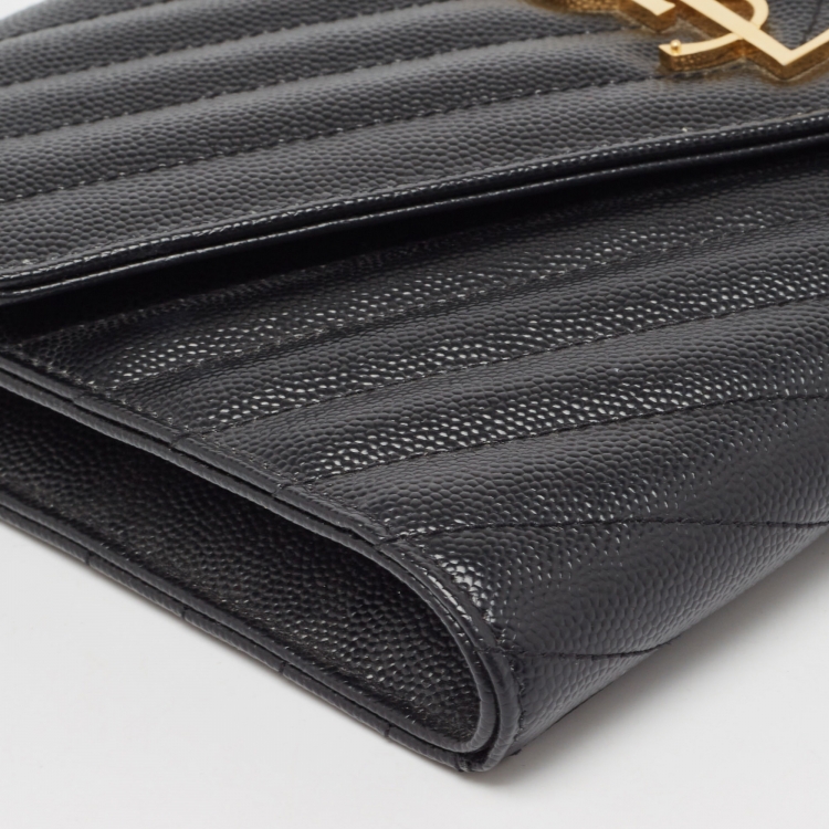 Pre Owned Saint Laurent Black Matelasse Leather Cassandre Wristlet Pouch