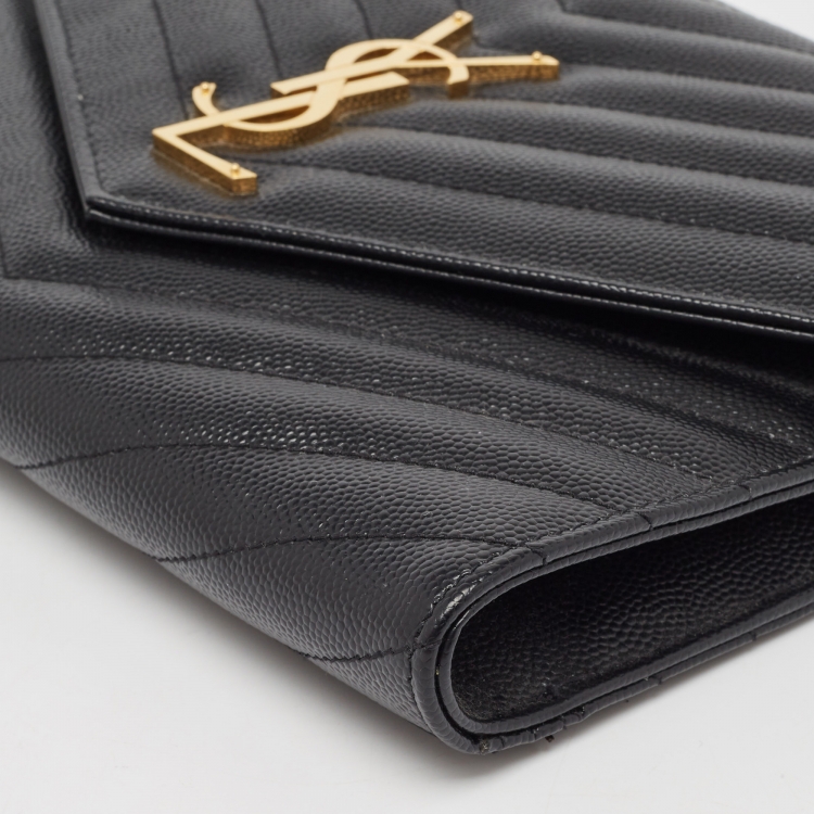 Pre Owned Saint Laurent Black Matelasse Leather Cassandre Wristlet Pouch