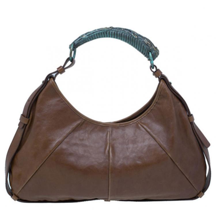 Pre Owned Saint Laurent Paris Brown Leather Small Mombasa Hobo
