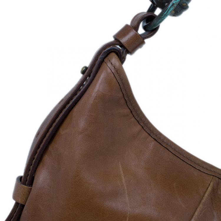 Pre Owned Saint Laurent Paris Brown Leather Small Mombasa Hobo