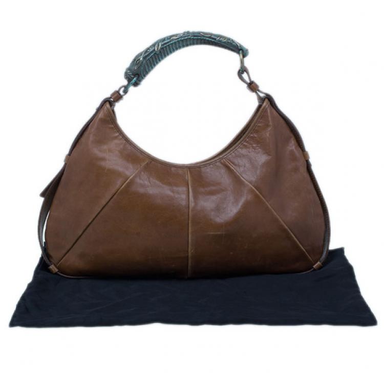 Pre Owned Saint Laurent Paris Brown Leather Small Mombasa Hobo