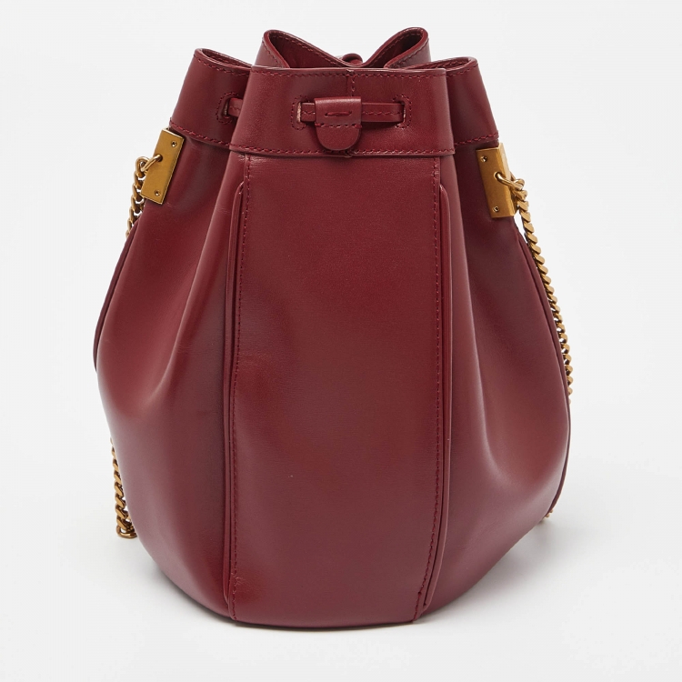 Pre Owned Saint Laurent Burgundy Leather Small Talitha Bucket Bag