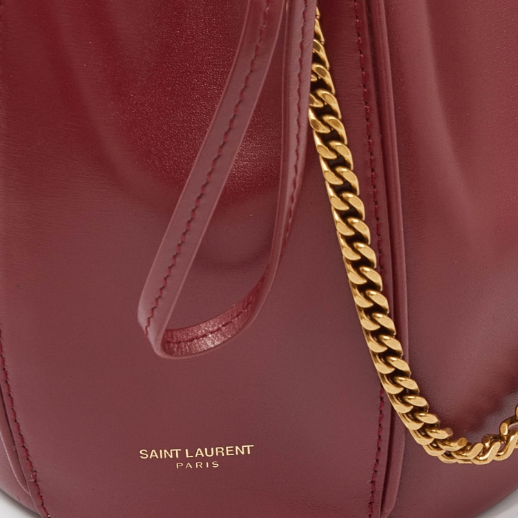 Pre Owned Saint Laurent Burgundy Leather Small Talitha Bucket Bag