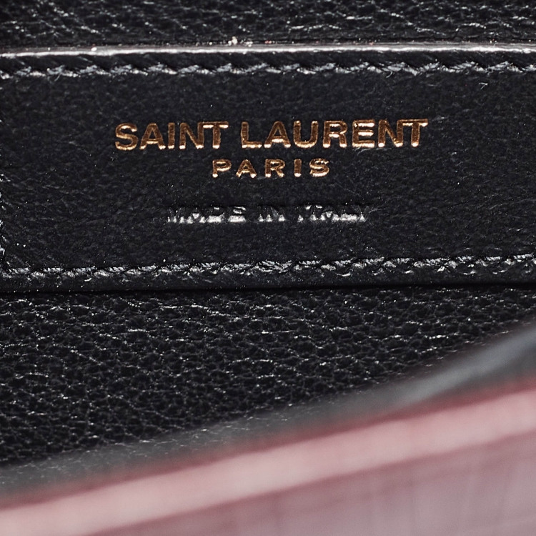 Pre Owned Saint Laurent Burgundy Croc Embossed Leather Mini Cassandra Top Handle Bag