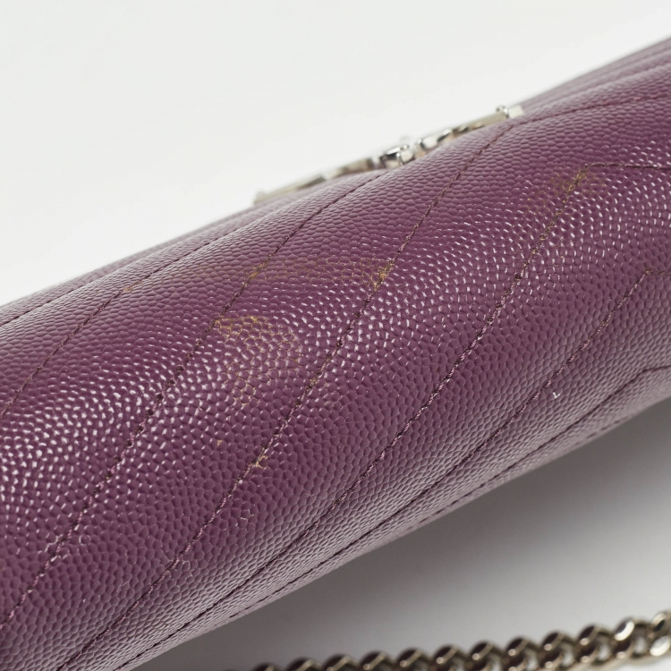 مملوكة مسبقًا Saint Laurent Purple Matelassé Leather Monogram Envelope Wallet on Chain