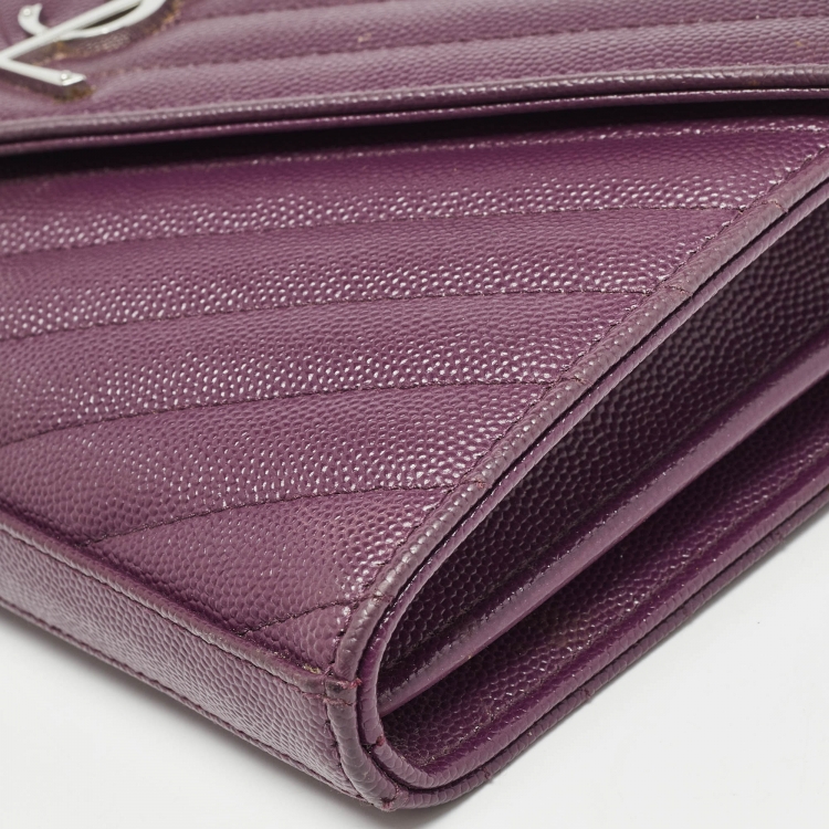 مملوكة مسبقًا Saint Laurent Purple Matelassé Leather Monogram Envelope Wallet on Chain