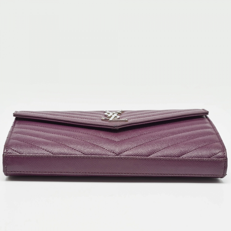 مملوكة مسبقًا Saint Laurent Purple Matelassé Leather Monogram Envelope Wallet on Chain