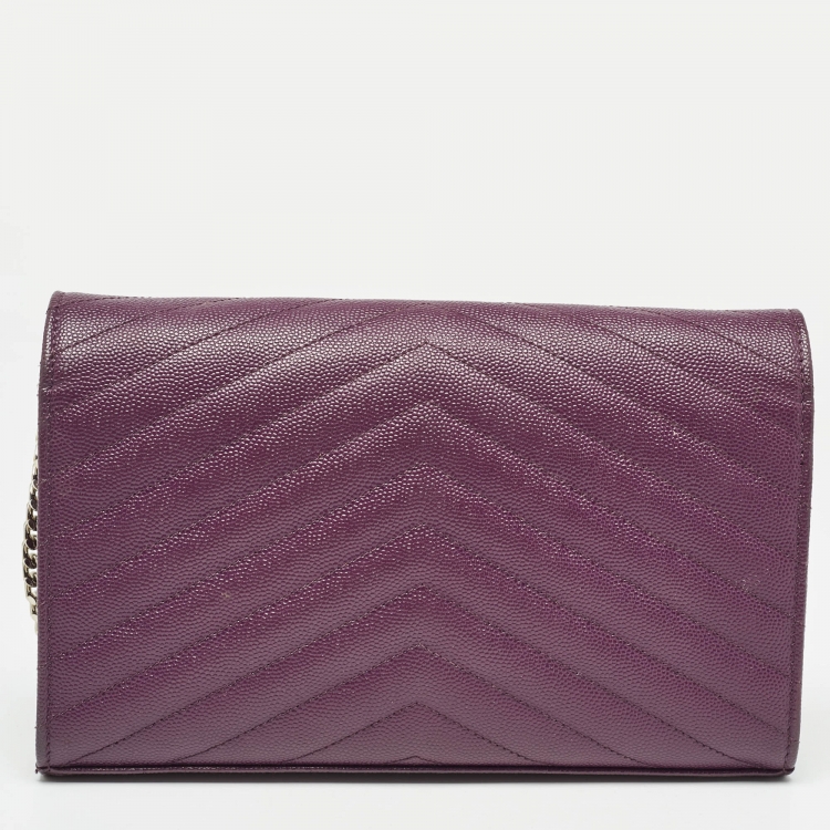 مملوكة مسبقًا Saint Laurent Purple Matelassé Leather Monogram Envelope Wallet on Chain