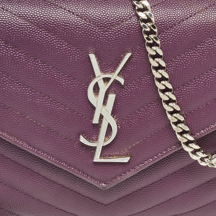 مملوكة مسبقًا Saint Laurent Purple Matelassé Leather Monogram Envelope Wallet on Chain