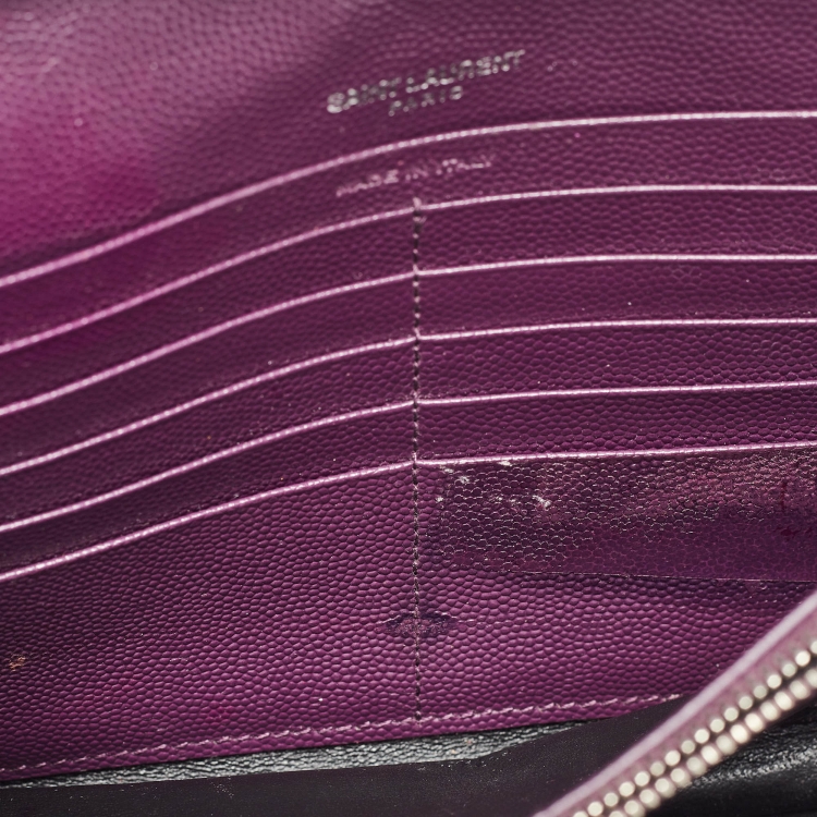 مملوكة مسبقًا Saint Laurent Purple Matelassé Leather Monogram Envelope Wallet on Chain