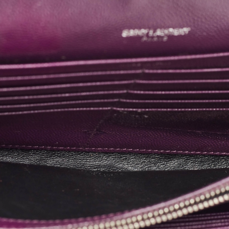 مملوكة مسبقًا Saint Laurent Purple Matelassé Leather Monogram Envelope Wallet on Chain