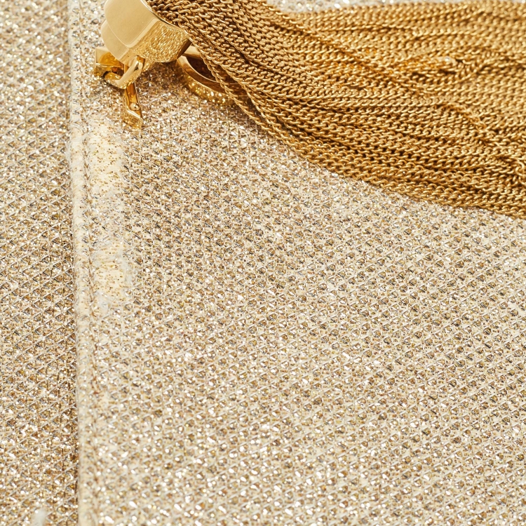 Pre Owned Saint Laurent  Gold Glitter Kate Tassel Wallet On Chain