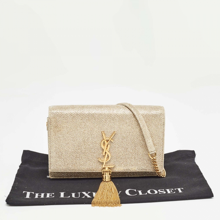 Pre Owned Saint Laurent  Gold Glitter Kate Tassel Wallet On Chain