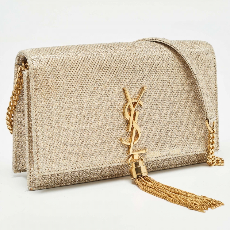 Pre Owned Saint Laurent  Gold Glitter Kate Tassel Wallet On Chain
