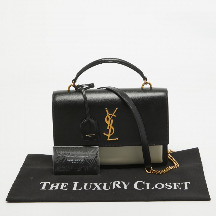 Pre Owned Saint Laurent Black/White Leather Medium Sunset Top Handle Bag