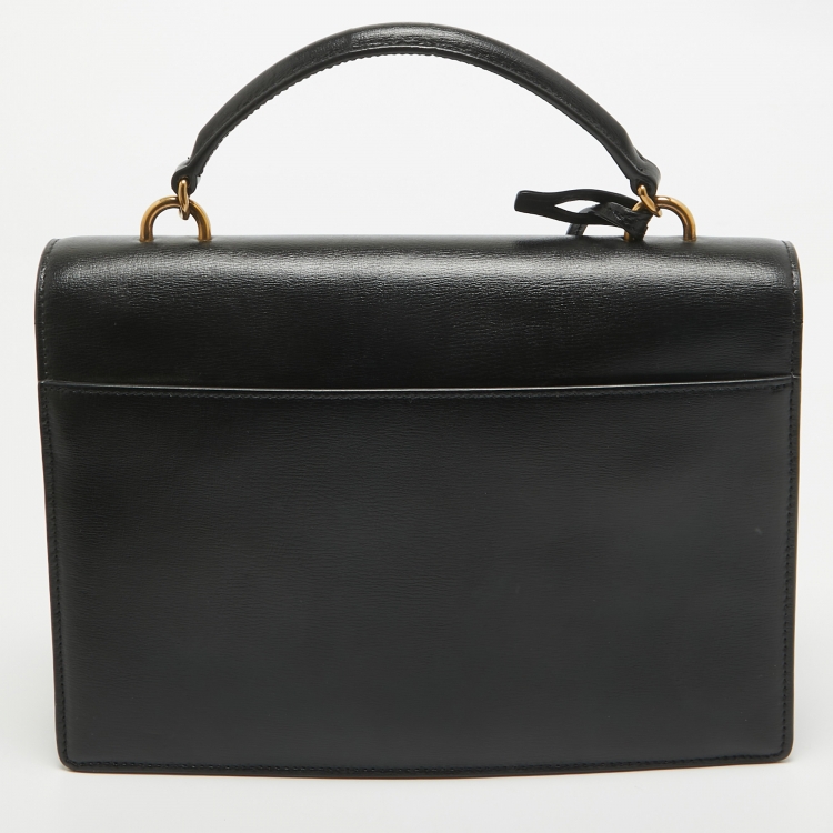 Pre Owned Saint Laurent Black/White Leather Medium Sunset Top Handle Bag
