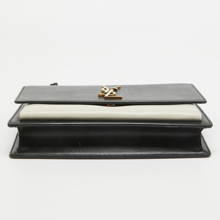 Pre Owned Saint Laurent Black/White Leather Medium Sunset Top Handle Bag