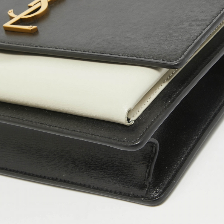 Pre Owned Saint Laurent Black/White Leather Medium Sunset Top Handle Bag