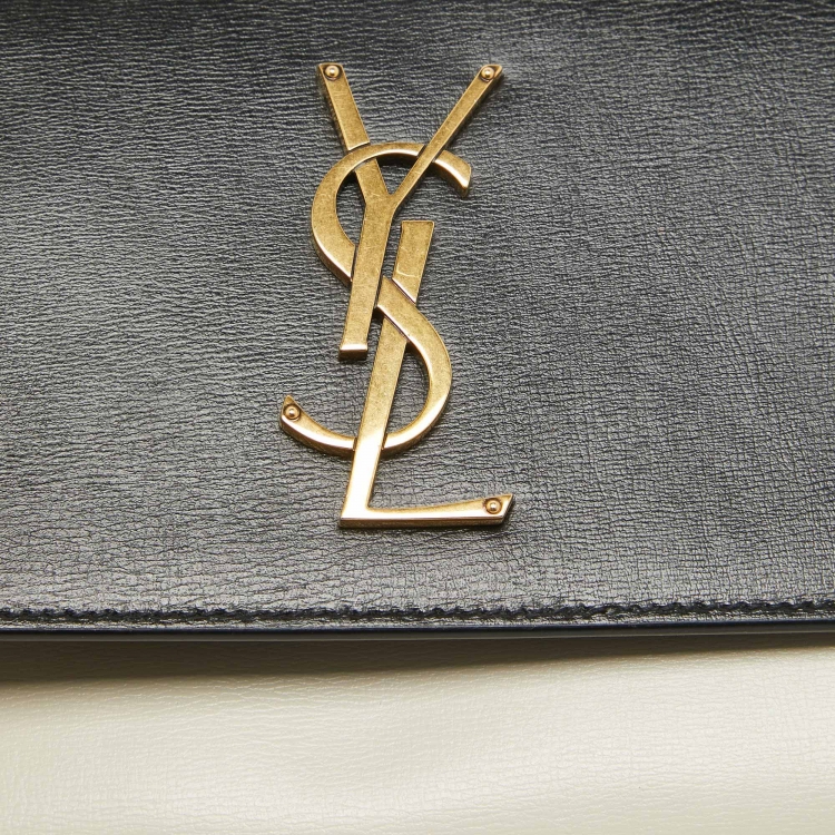 Pre Owned Saint Laurent Black/White Leather Medium Sunset Top Handle Bag