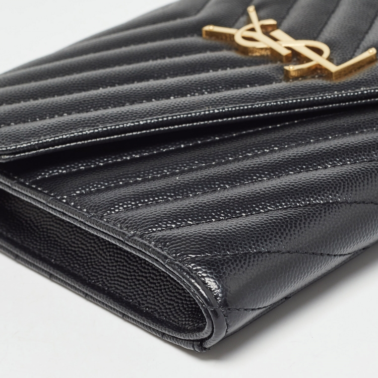 Pre Owned Saint Laurent Black Matelassé Leather Cassandre Wristlet Pouch