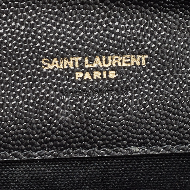 Pre Owned Saint Laurent Black Matelassé Leather Cassandre Wristlet Pouch