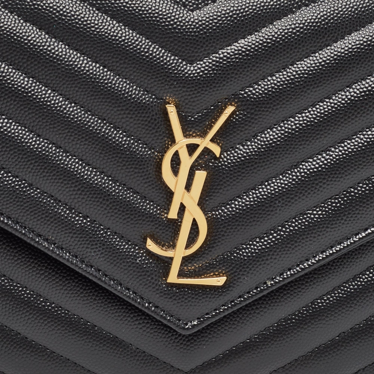 Pre Owned Saint Laurent Black Matelassé Leather Cassandre Wristlet Pouch