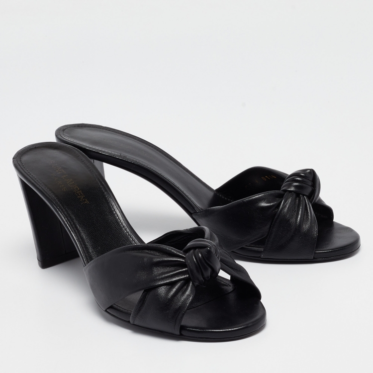 Pre Owned Saint Laurent Black Leather Bianca Slide Sandals Size 38.5