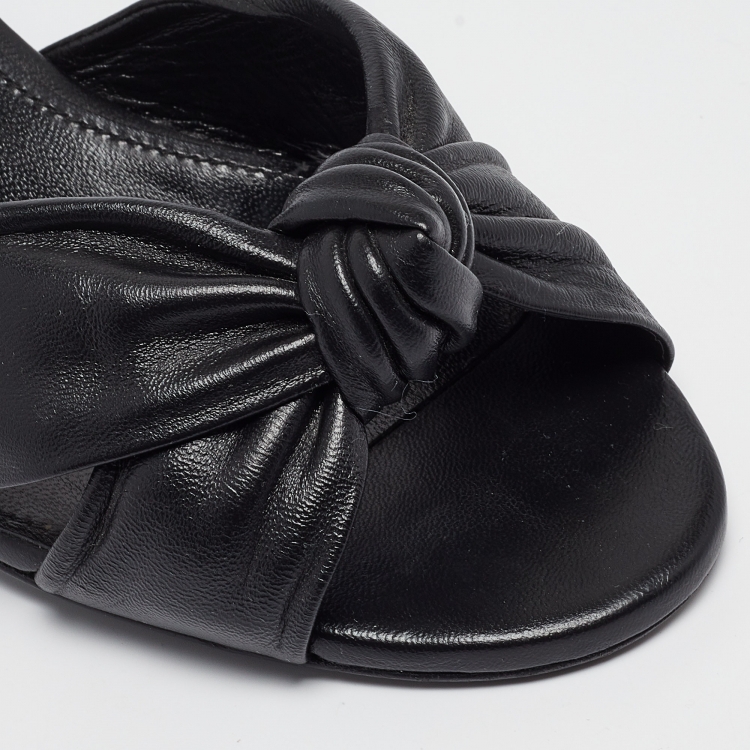 Pre Owned Saint Laurent Black Leather Bianca Slide Sandals Size 38.5