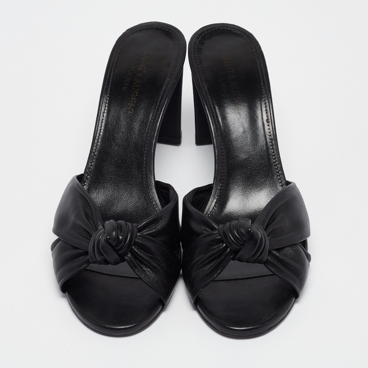 Pre Owned Saint Laurent Black Leather Bianca Slide Sandals Size 38.5