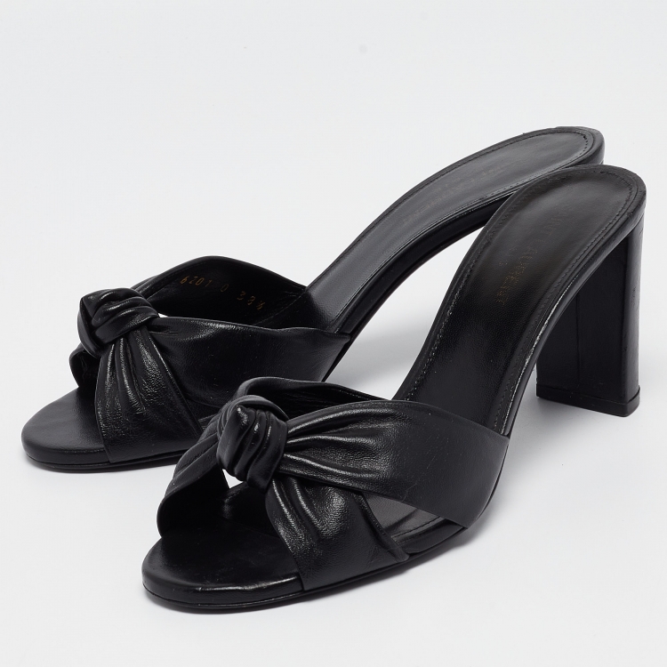 Pre Owned Saint Laurent Black Leather Bianca Slide Sandals Size 38.5