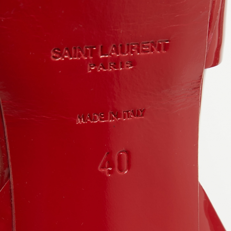 Pre Owned Saint Laurent Burgundy Patent Leather Tribute Sandals Size 40