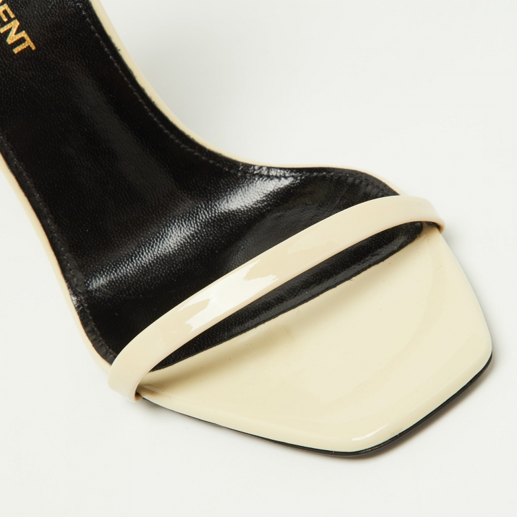 Pre Owned Saint Laurent Paris Off White Patent Leather Opyum Ankle Strap Sandals Size 36.5