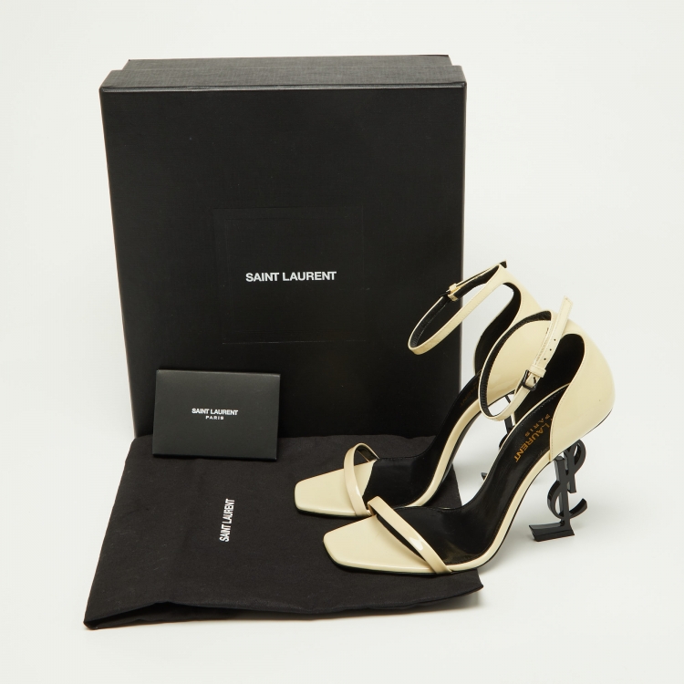 Pre Owned Saint Laurent Paris Off White Patent Leather Opyum Ankle Strap Sandals Size 36.5