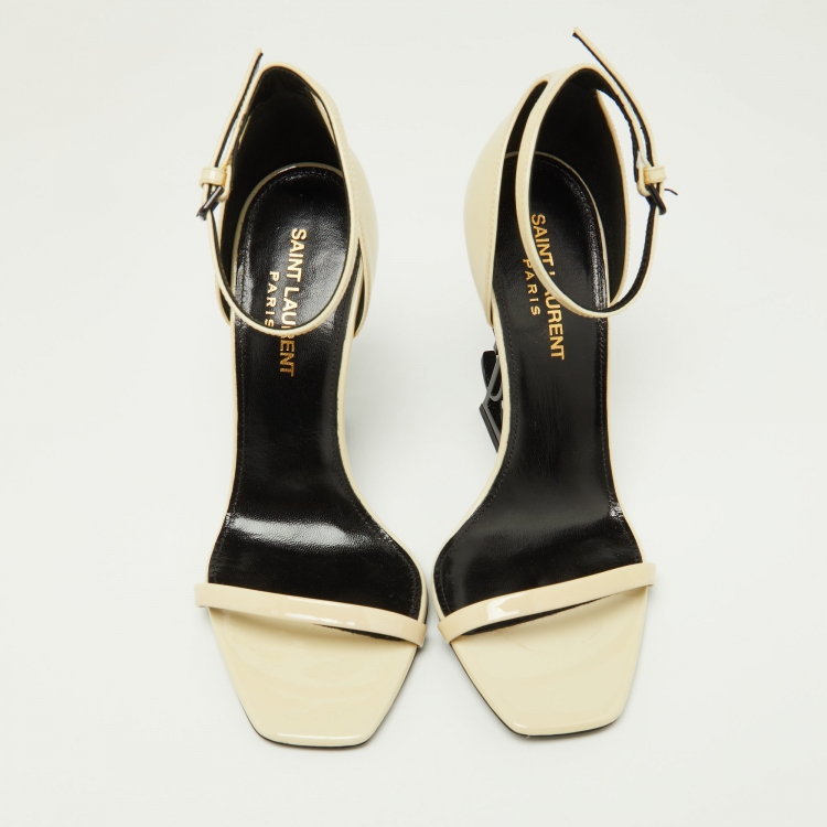 Pre Owned Saint Laurent Paris Off White Patent Leather Opyum Ankle Strap Sandals Size 36.5