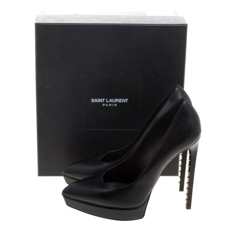 Pre Owned Saint Laurent Paris Black Leather Janis Spike Studded Heel Platform Pumps Size 40