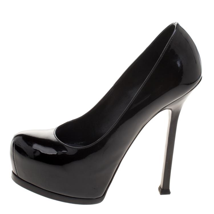 Pre Owned Saint Laurent Paris Black Patent Leather Tribtoo Platform Pumps Size 36