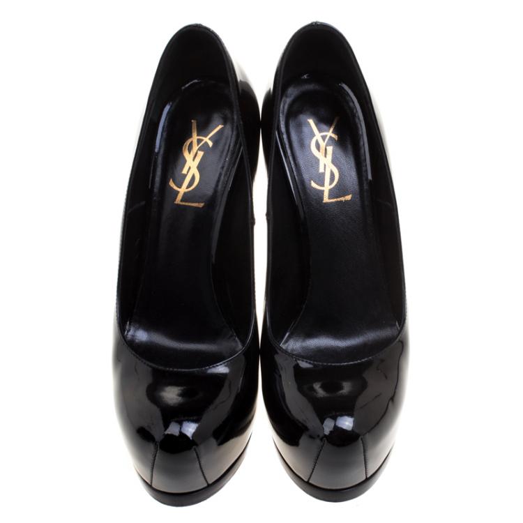 Pre Owned Saint Laurent Paris Black Patent Leather Tribtoo Platform Pumps Size 36