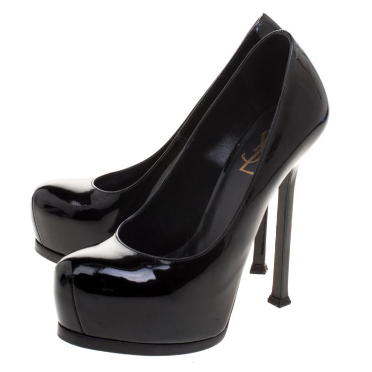 Pre Owned Saint Laurent Paris Black Patent Leather Tribtoo Platform Pumps Size 36
