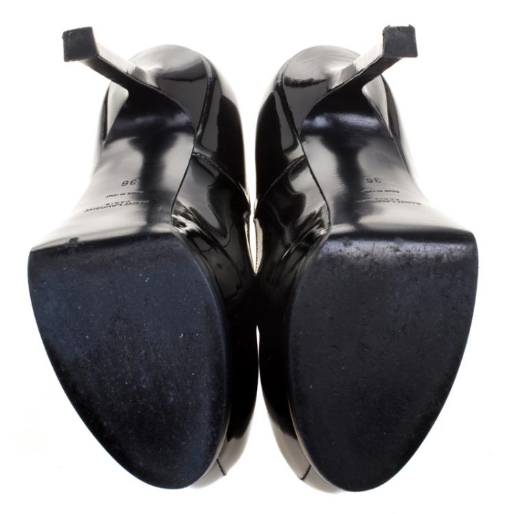 Pre Owned Saint Laurent Paris Black Patent Leather Tribtoo Platform Pumps Size 36