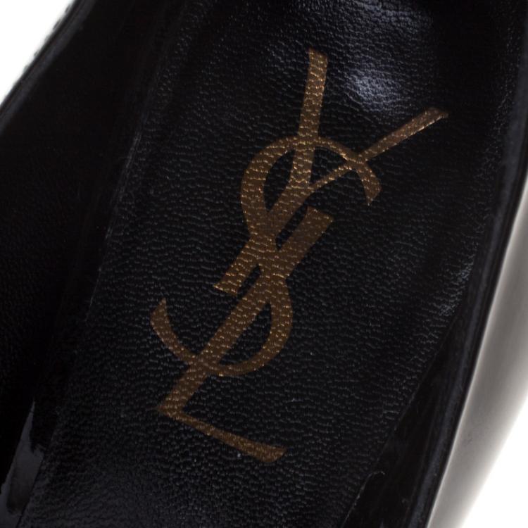 Pre Owned Saint Laurent Paris Black Patent Leather Tribtoo Platform Pumps Size 36